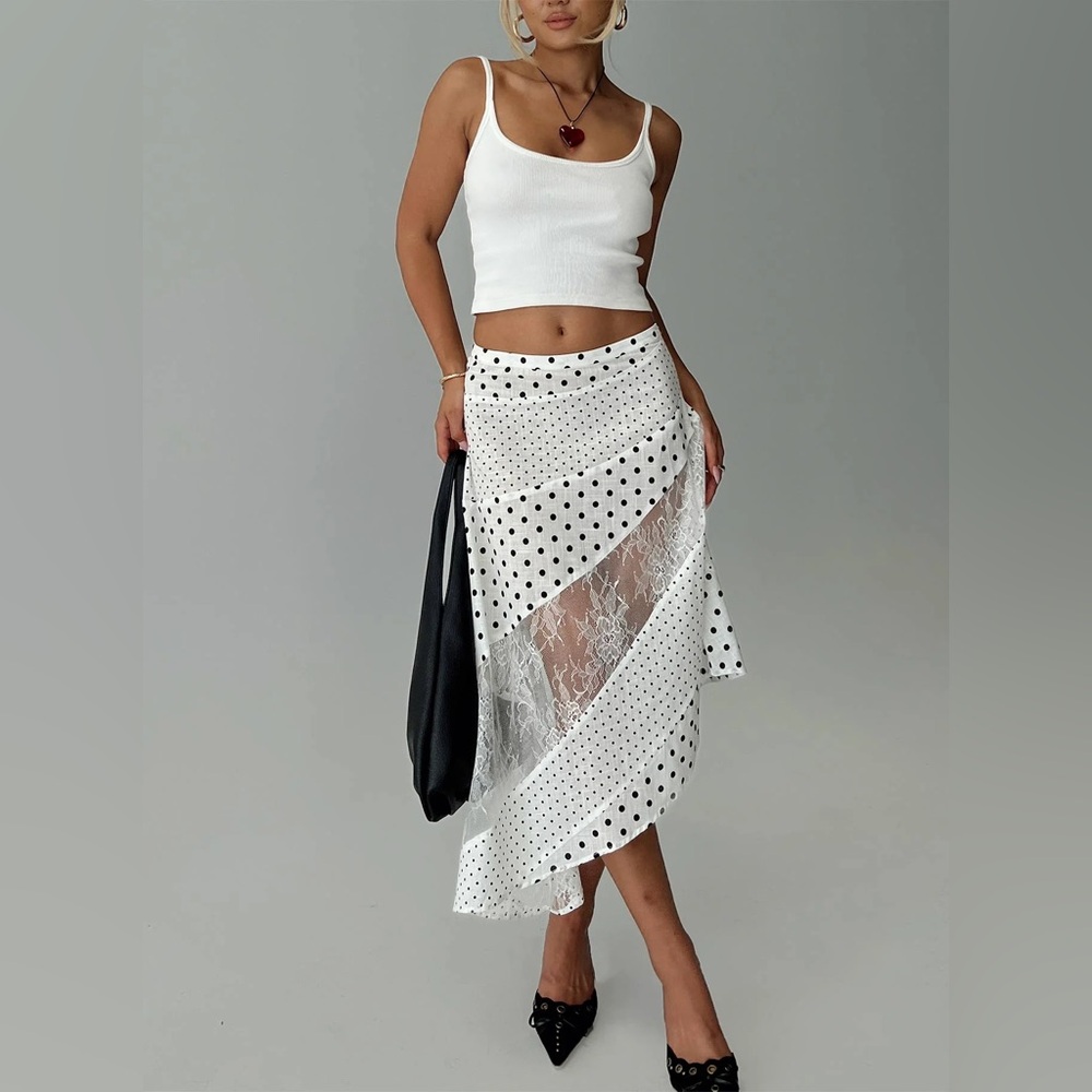 (Size 2 @ Princess Polly) Rennar Maxi Skirt White Polka Dot- sold out on web